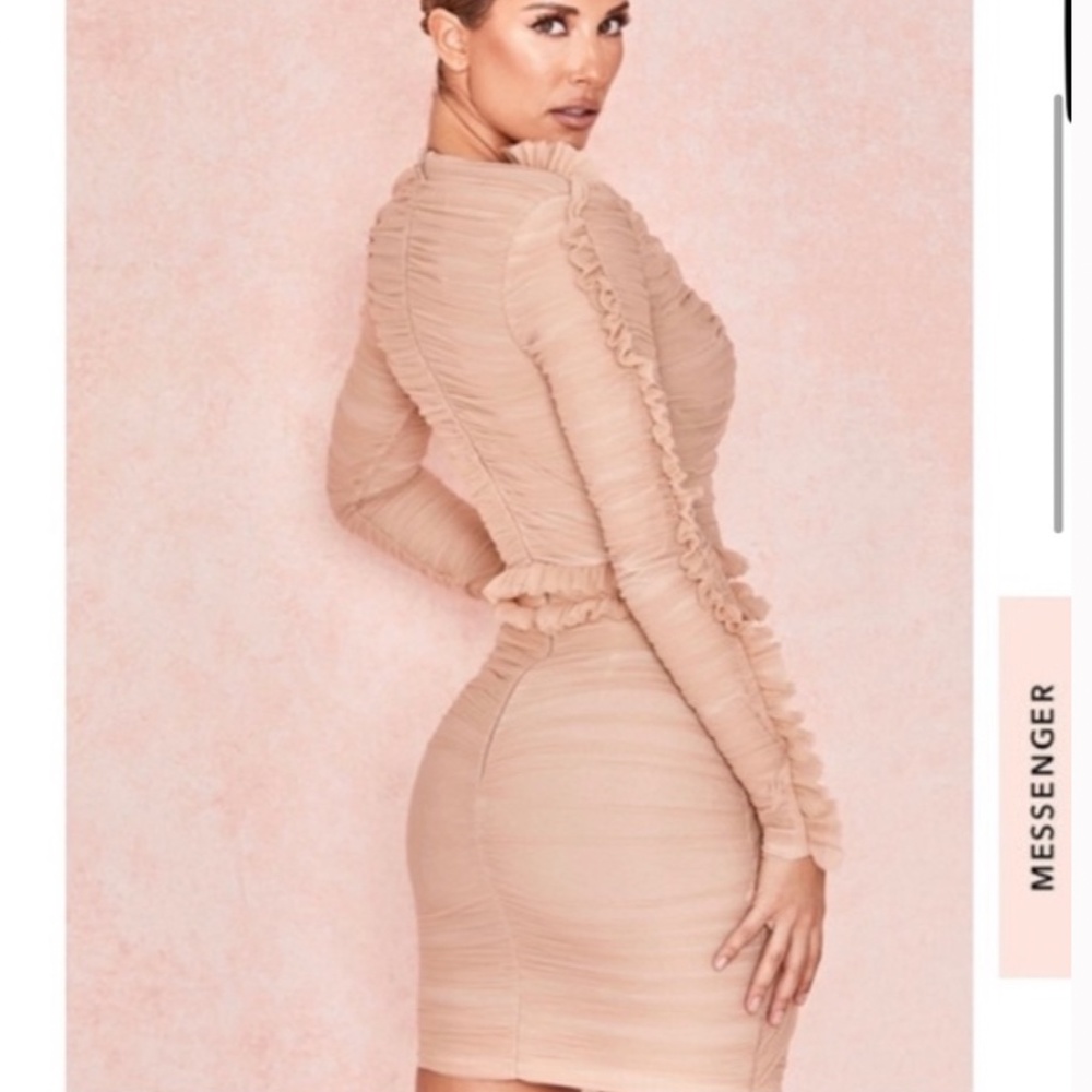 House Of CB, 'Fleur' Nude Tulle Dress, Size L - Picture 3 of 11